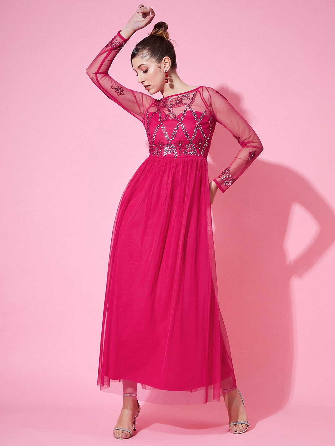 

STREET 9 Embellished Net Empire Dress, Fuchsia