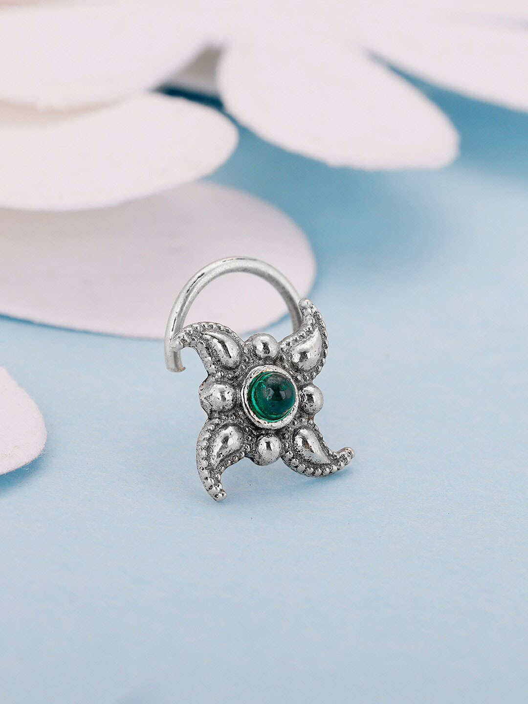 

GIVA 925 Sterling Silver Oxidized Stone-Studded Nose Pin