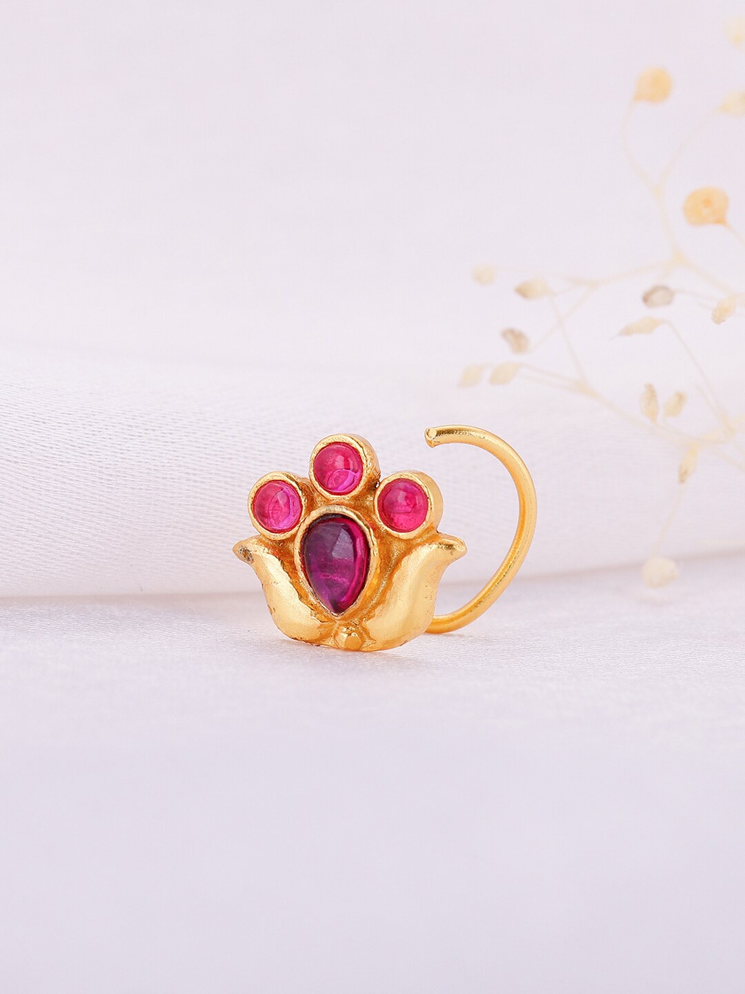 

GIVA 925 Sterling Silver Gold-Plated Stone-Studded Lotus Nose Pin