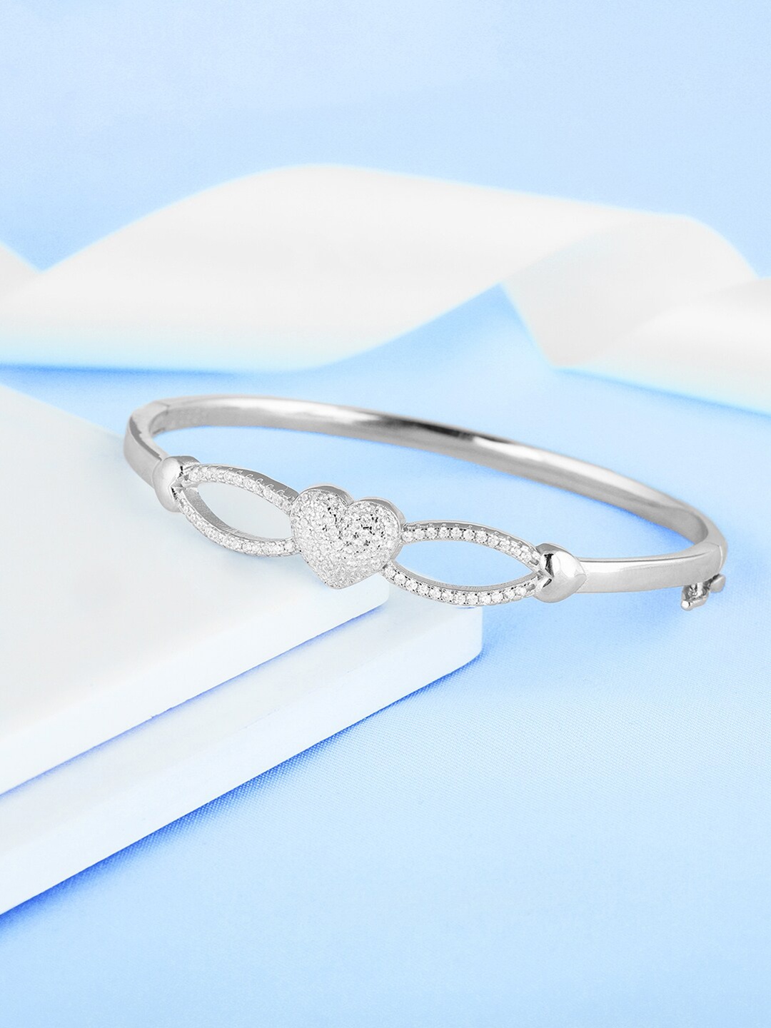 

GIVA Women White Sterling Silver Cubic Zirconia Rhodium-Plated Kada Bracelet