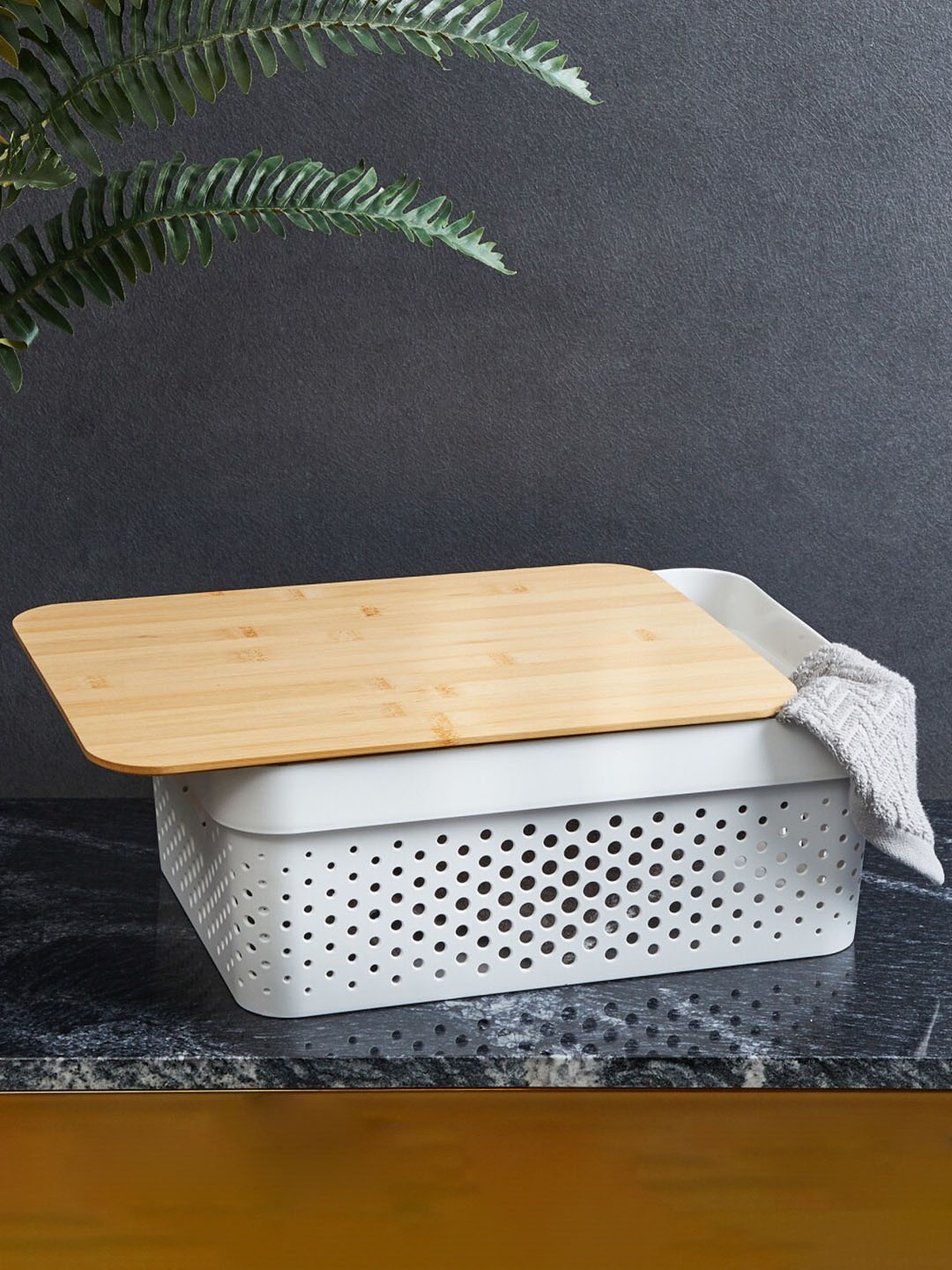 

Home Centre Regan Infinity White & Brown Textured Rectangular Storage Basket With Lid