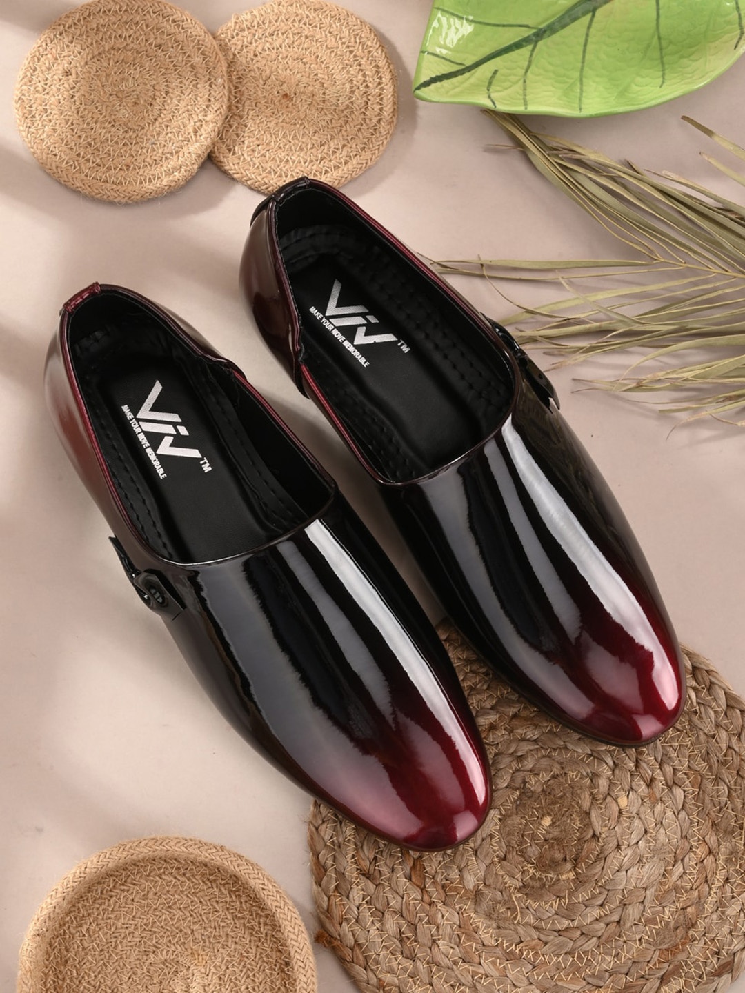 

VIV Men Patent Leather Formal Slip-On Shoes, Burgundy