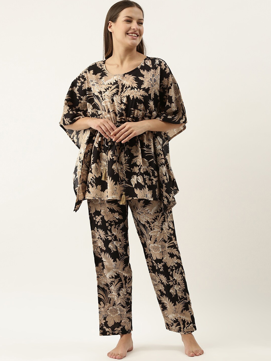 

RangDeep Floral Printed Pure Cotton Kurti with Trousers, Black