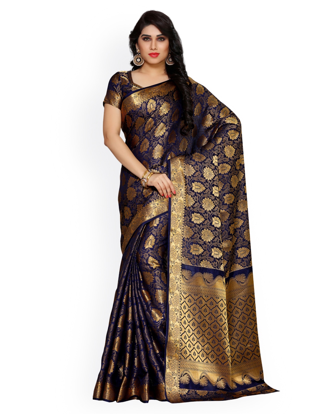 MIMOSA by Kupinda Navy Blue Art Silk Woven Design Kanjeevaram Saree