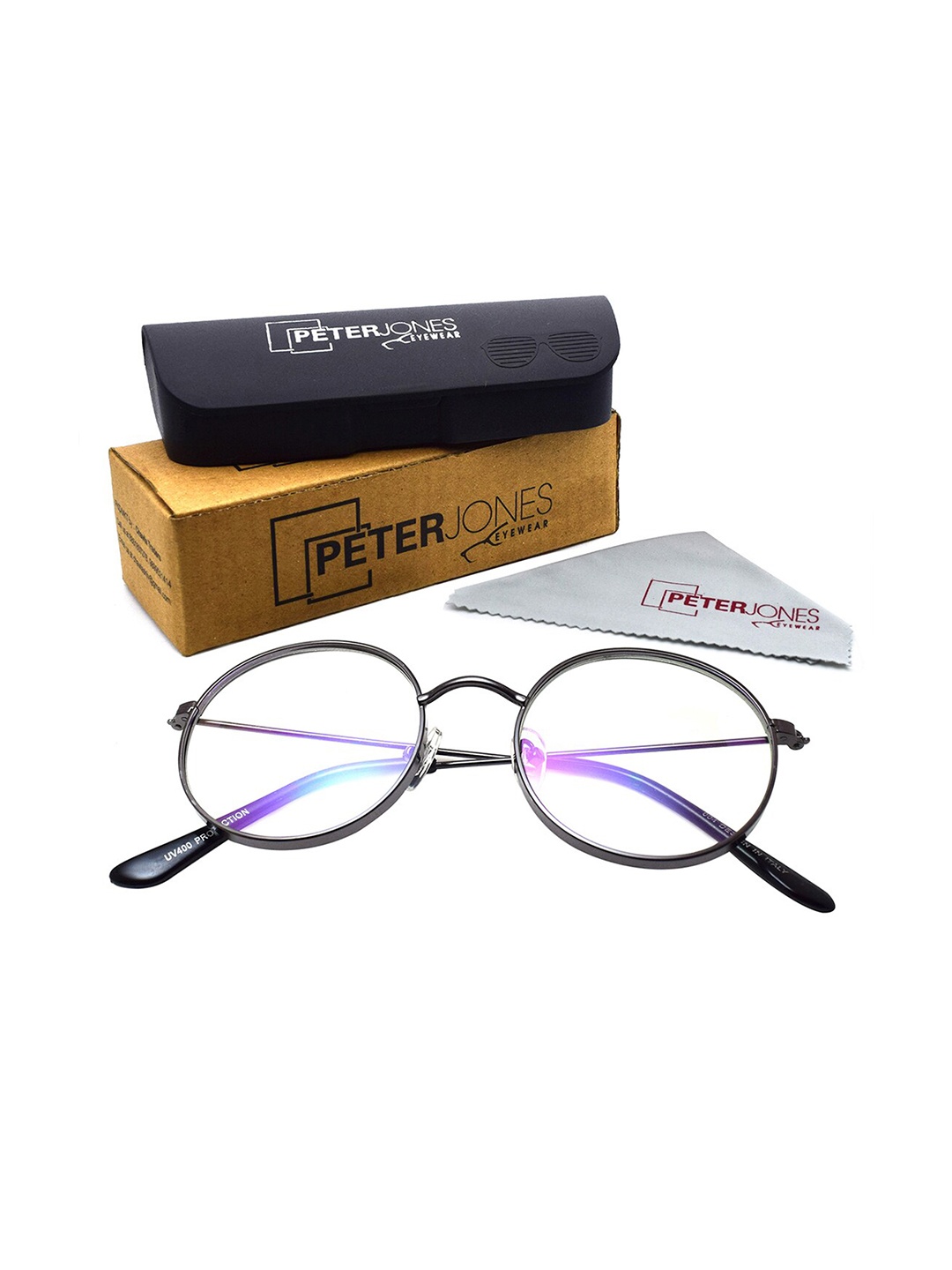 

Peter Jones Eyewear Unisex Black Full Rim Round Frames With Anti Glare Lenses