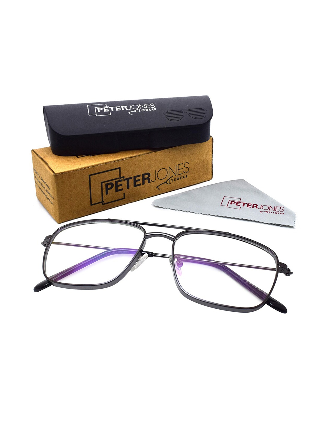 

Peter Jones Eyewear Unisex Black Full Rim Square Frames With Anti Glare Lenses