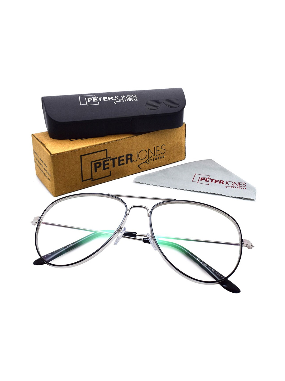 

Peter Jones Eyewear Unisex Full Rim Aviator Frames With Anti Glare Lenses, Black