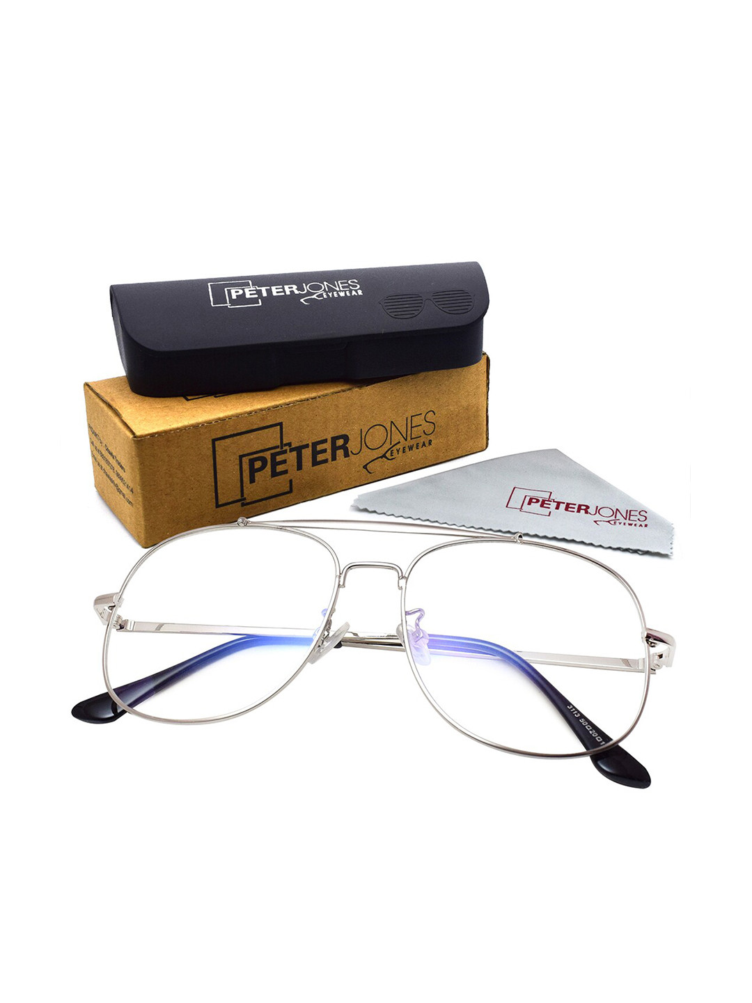 

Peter Jones Eyewear Unisex Full Rim Square Frames With Anti Glare Lenses, Silver