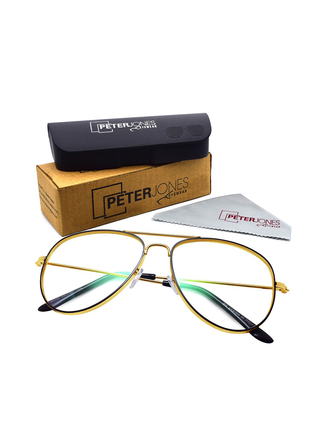 

Peter Jones Eyewear Unisex Full Rim Aviator Frames With Anti Glare Lenses, Black