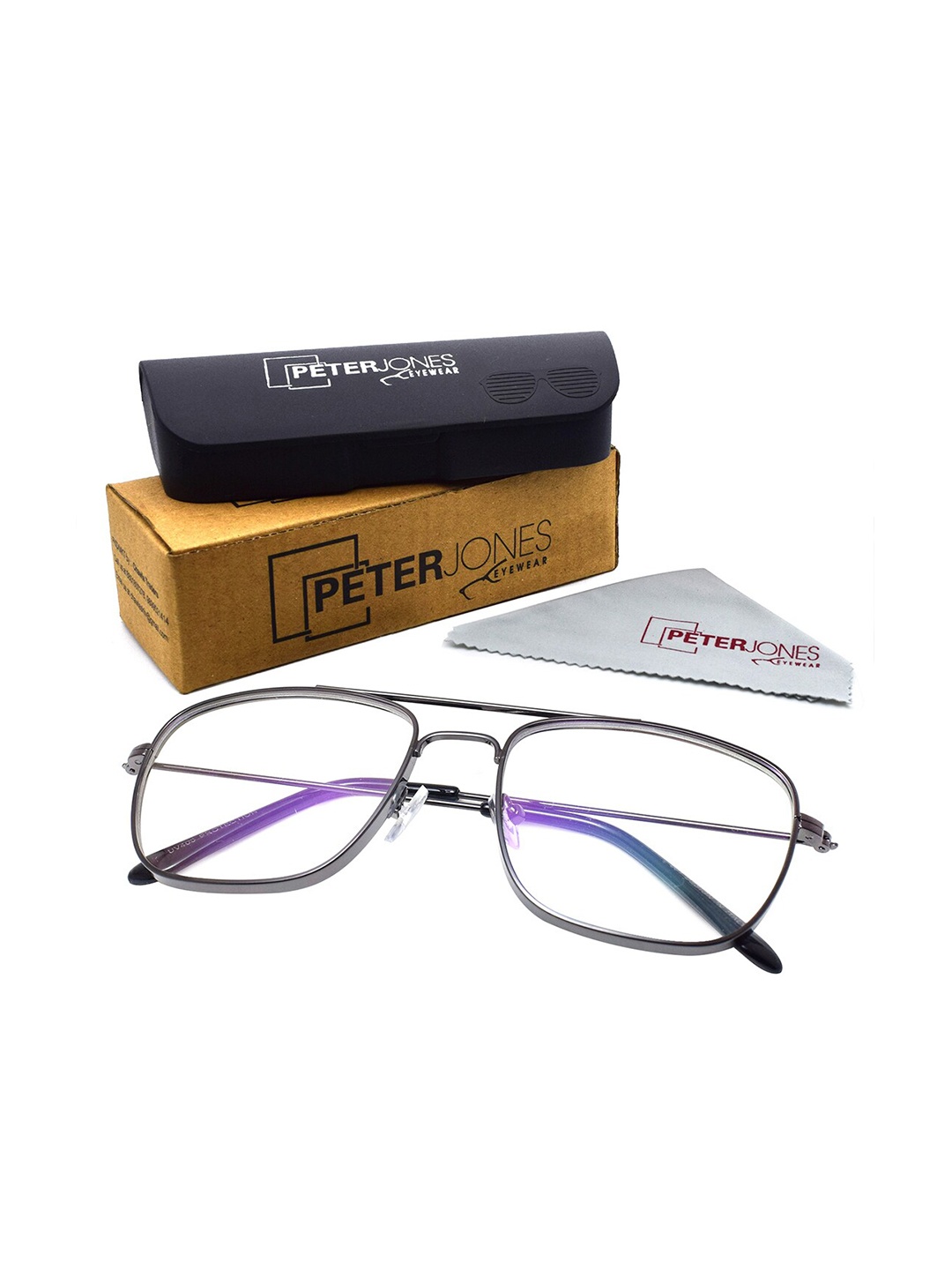 

Peter Jones Eyewear Unisex Black & Purple Full Rim Square Frames With Anti Glare Lenses