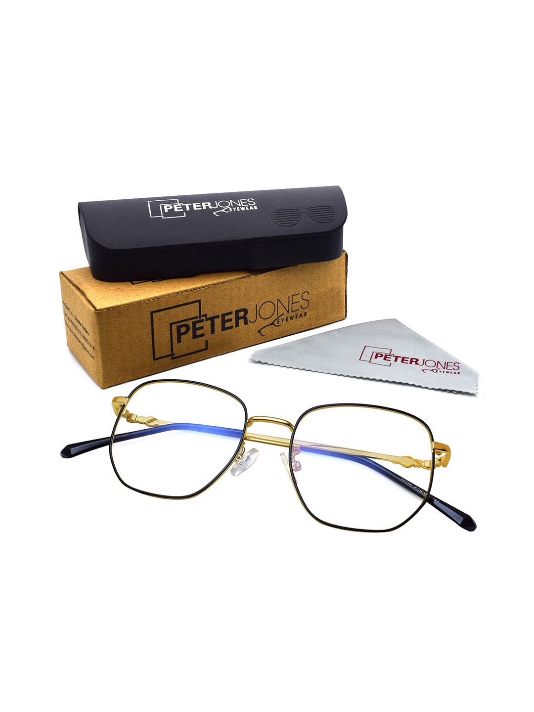 

Peter Jones Eyewear Unisex Black & Gold-Toned Full Rim Square Frames
