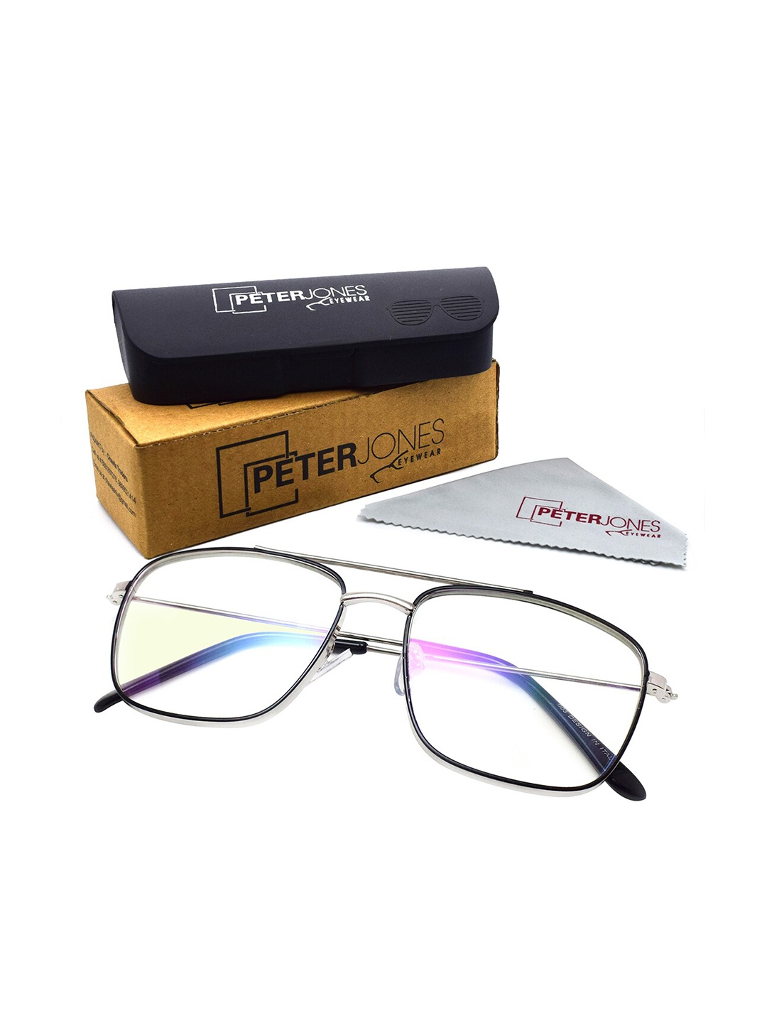 

Peter Jones Eyewear Unisex Black & Silver-Toned Full Rim Square Frames