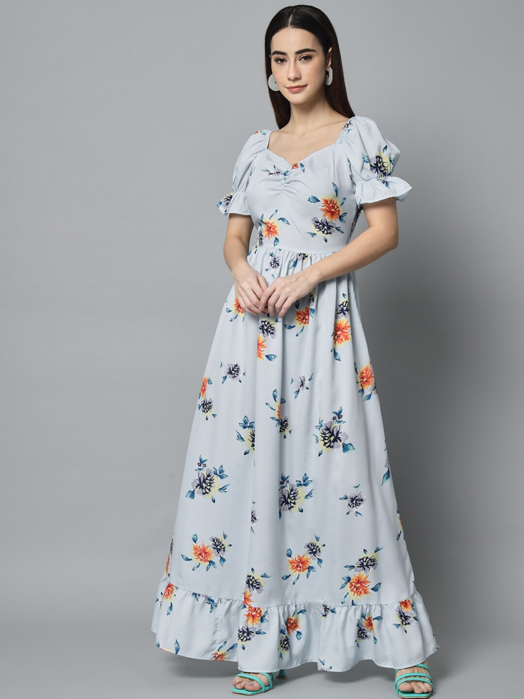 

emeros Blue Floral Crepe Maxi Maxi Dress