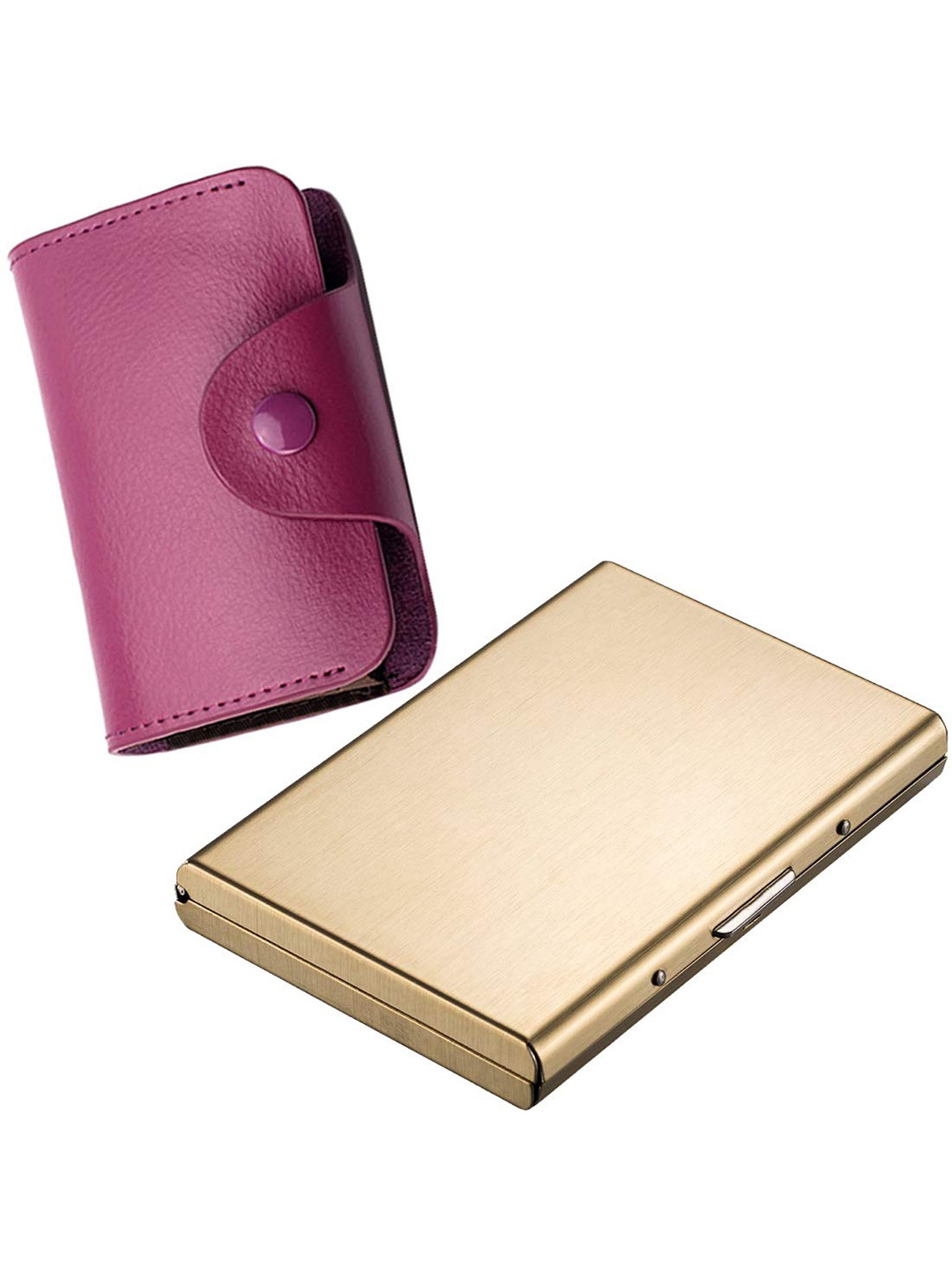 

StealODeal Set Of 2 Textured Leather Card Holders, Magenta