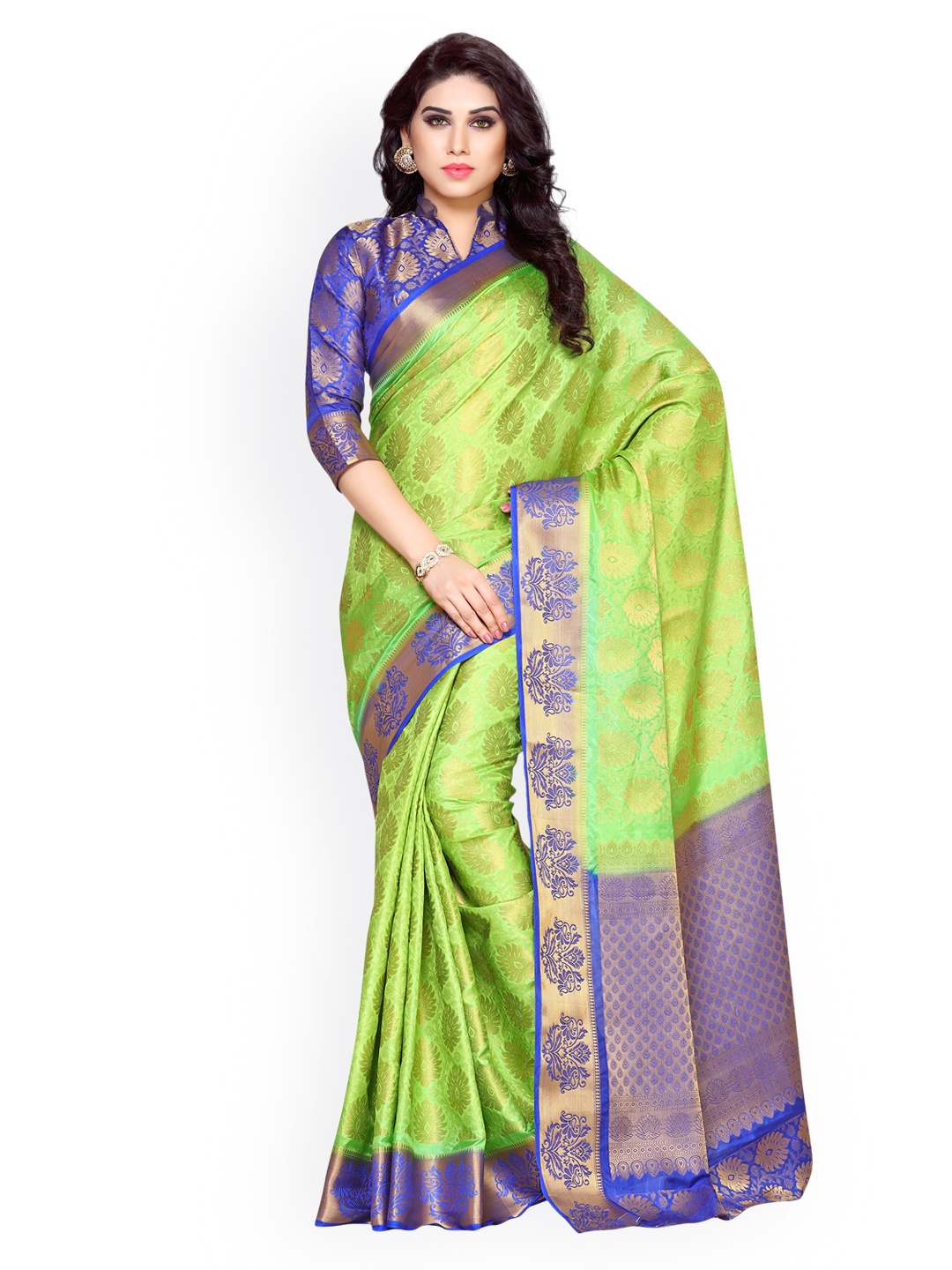 

MIMOSA by Kupinda Lime Green Art Silk Woven Design Kanjeevaram Saree