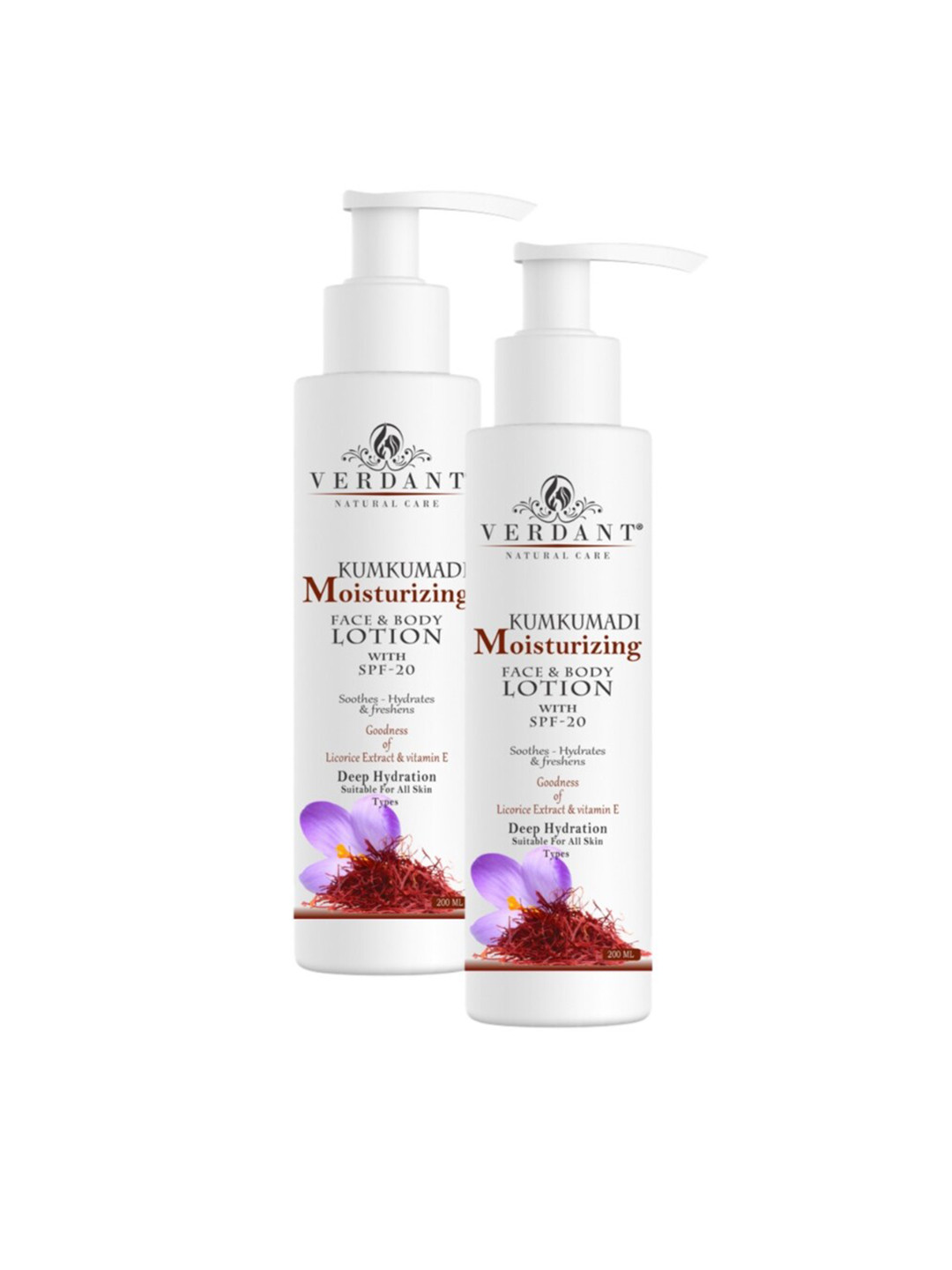 

Verdant Natural Care Set Of 2 Kumkumadi Body Lotion SPF 20 - 200ml Each, White
