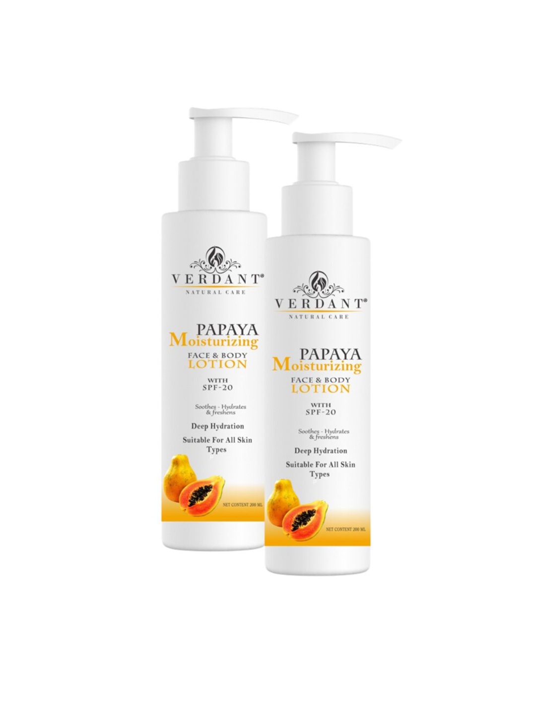 

Verdant Natural Care Set Of 2 Papaya Body Lotion with SPF 20 - 200ml Each, White