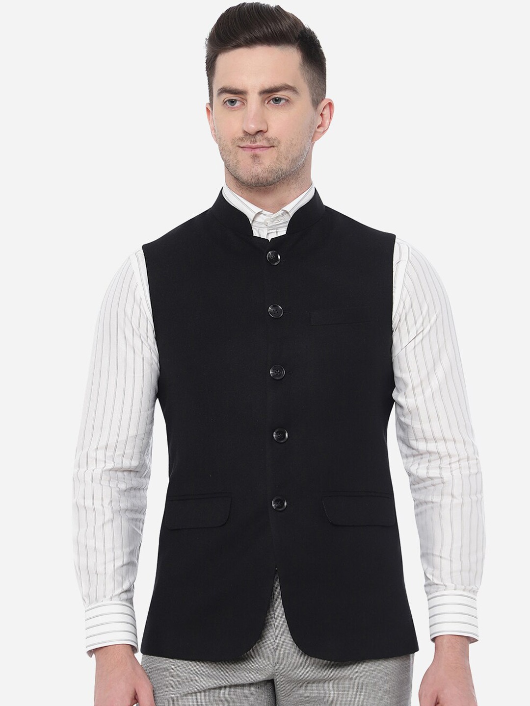 

JB STUDIO Men Solid Pure Woolen Nehru Jacket, Black