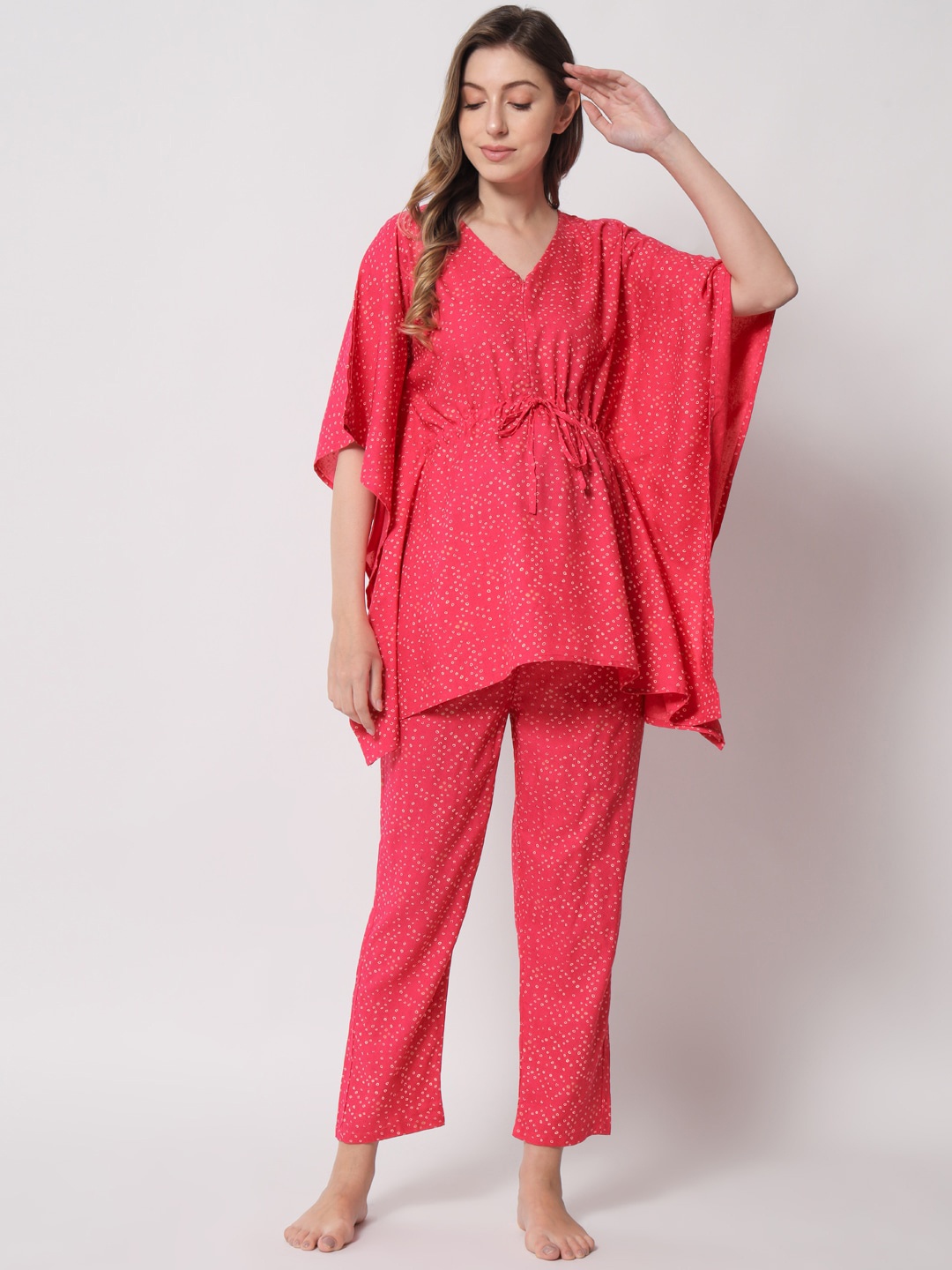 

Aujjessa Women Printed Maternity Kaftan Night suit, Fuchsia