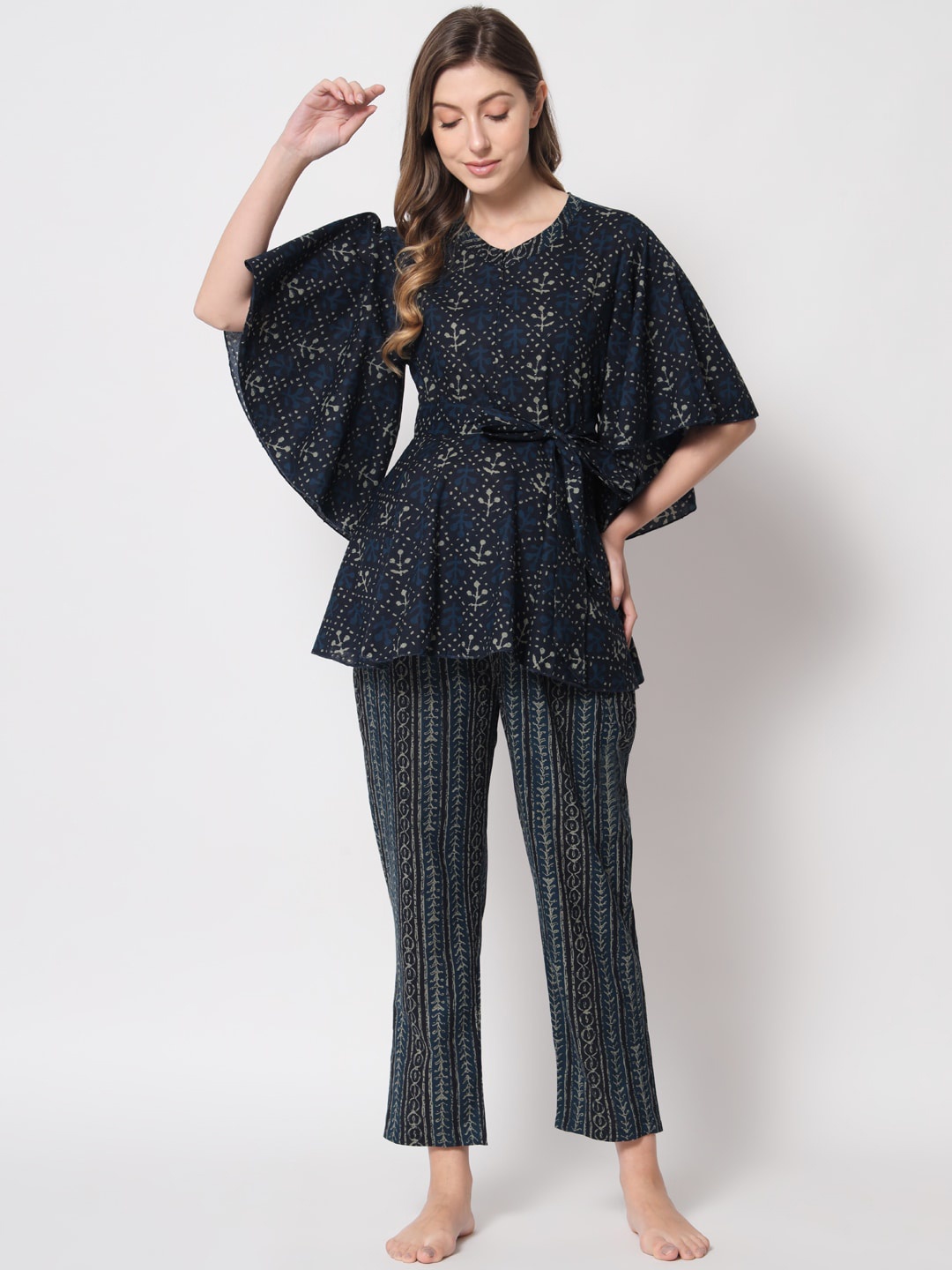 

Aujjessa Women Printed Pure Cotton Maternity Night suit, Navy blue