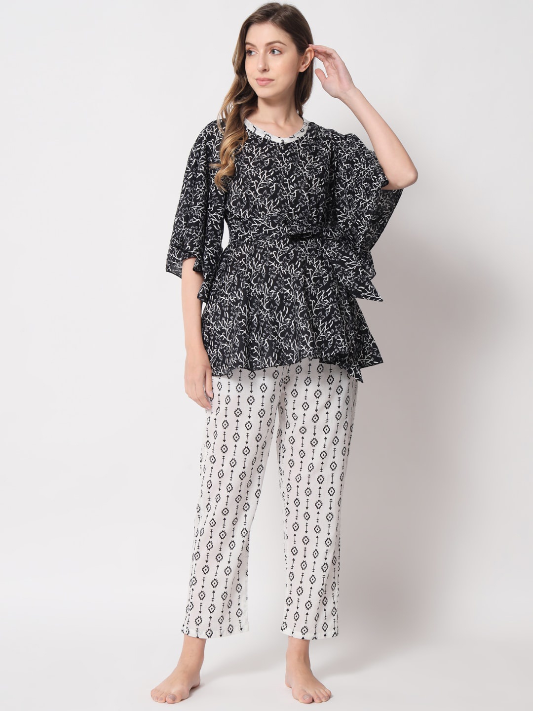 

Aujjessa Women Printed Pure Cotton Maternity Night suit, Black