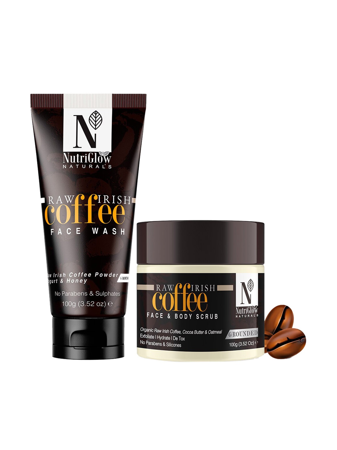 

NutriGlow Naturals Set Of 2 Coffee Face Wash & Coffee Face & Body Scrub 100gm Each, Coffee brown