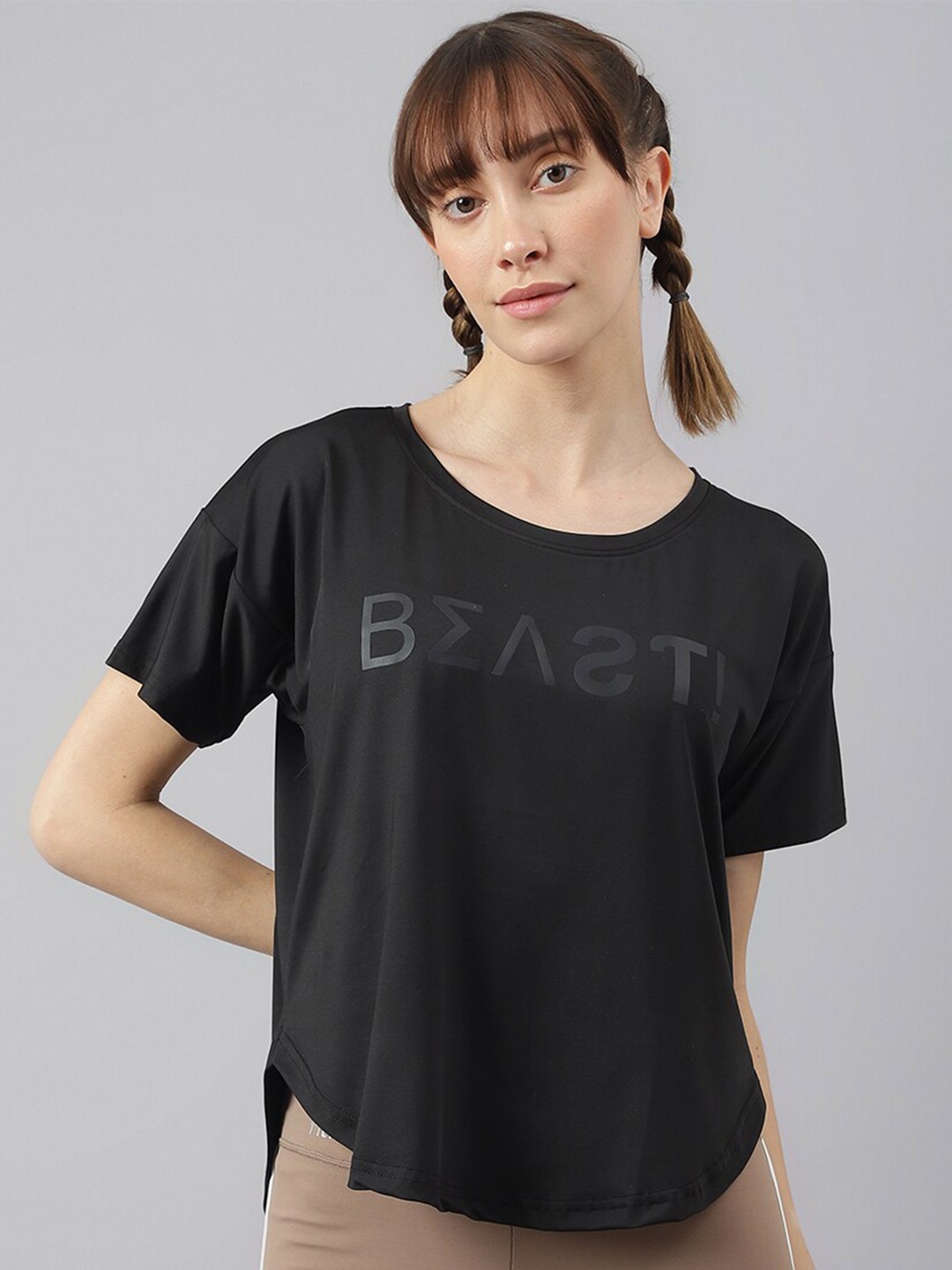 MKH Typography Printed Drop-Shoulder Sleeves Dri-FIT Sports T-shirt, Black