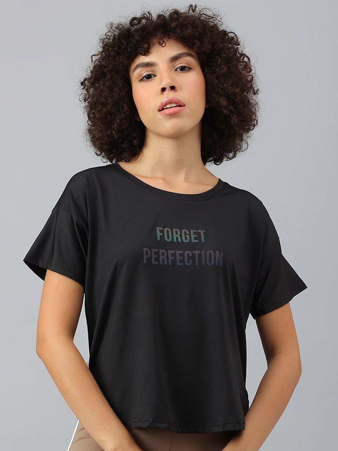 

MKH Women Typography Printed Drop-Shoulder Sleeves Dri-FIT Sports T-shirt, Black