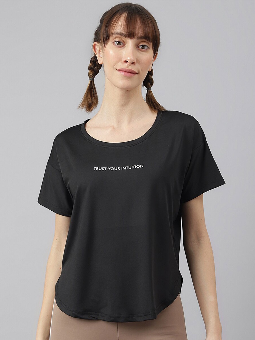 

MKH Women Typography Extended Sleeves Dri-FIT Sports T-shirt, Black