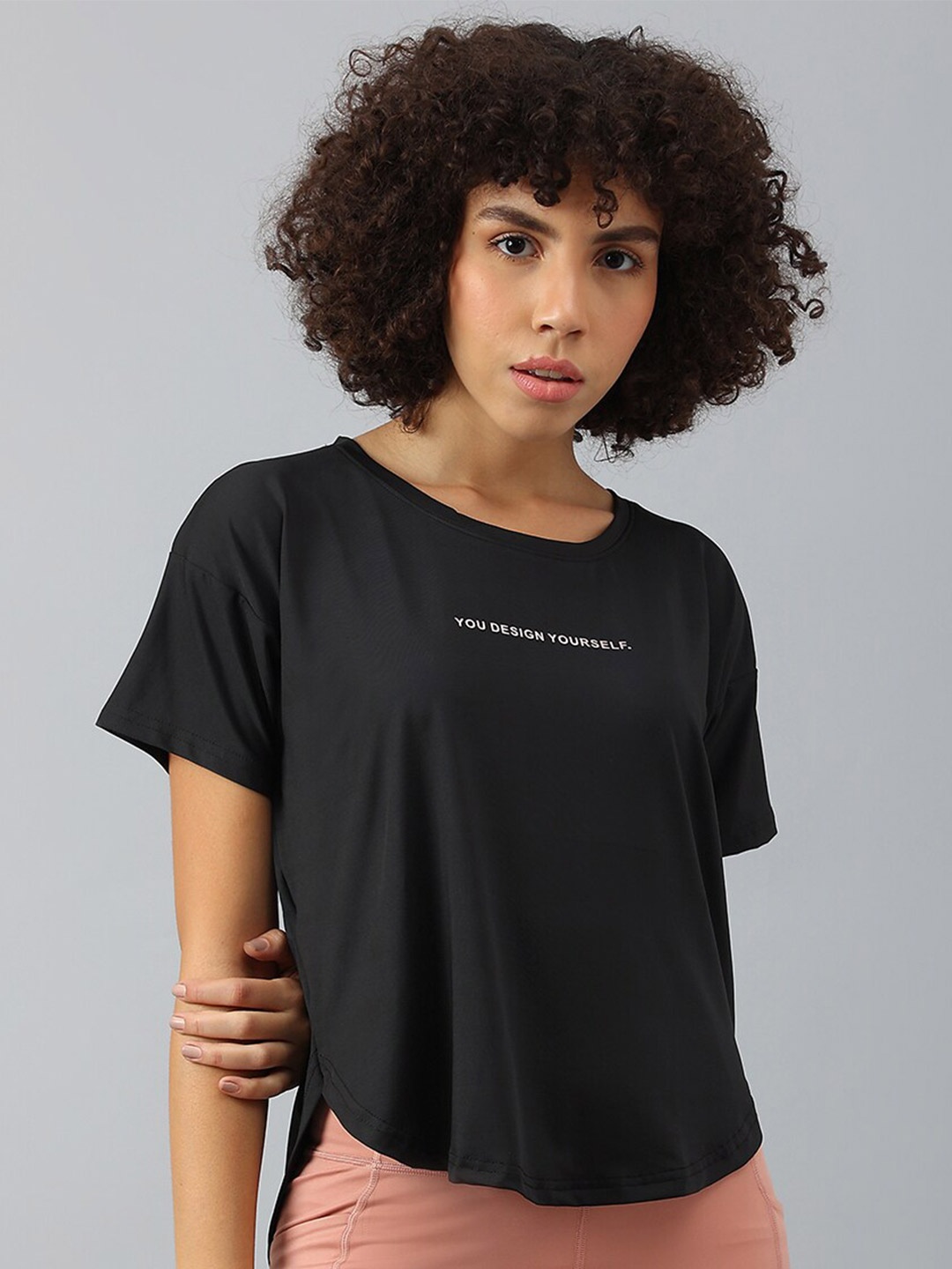 

MKH Women Typography Dri-FIT Sports T-shirt, Black