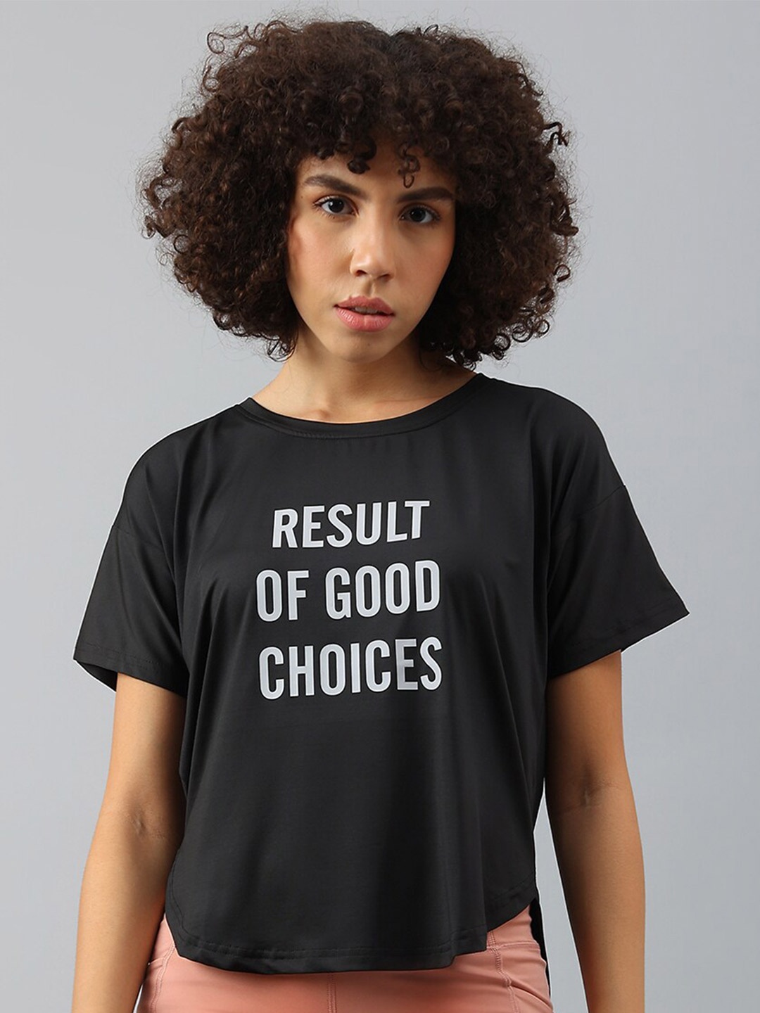 

MKH Women Typography Printed Dri-FIT Sports T-shirt, Black
