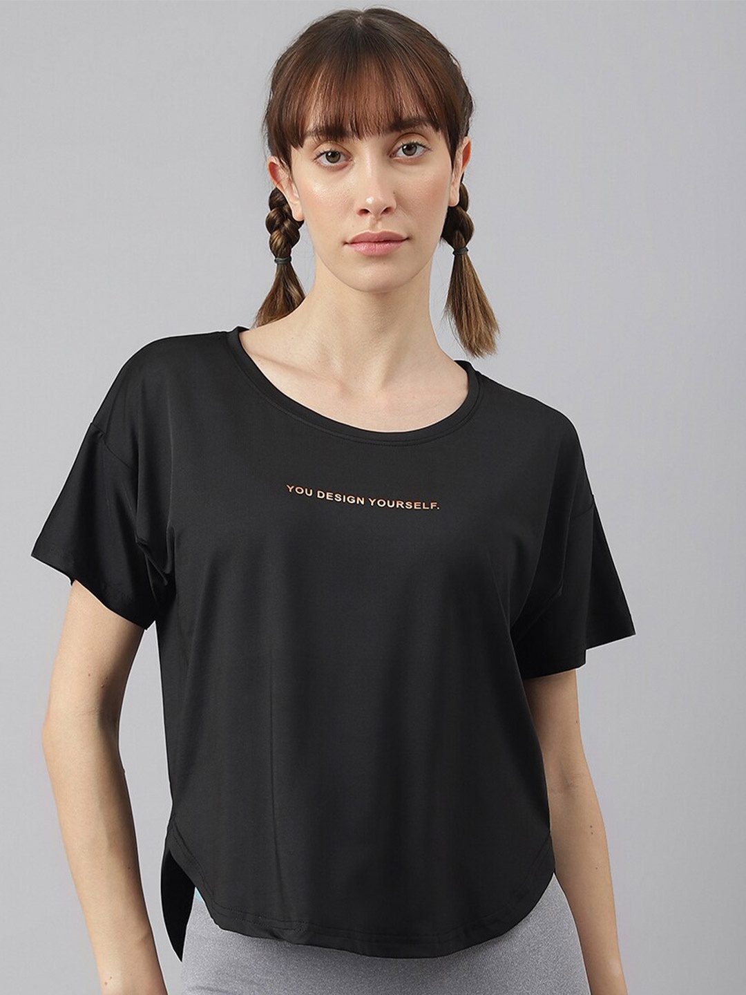 

MKH Women Typography Dri-FIT Sports T-shirt, Black