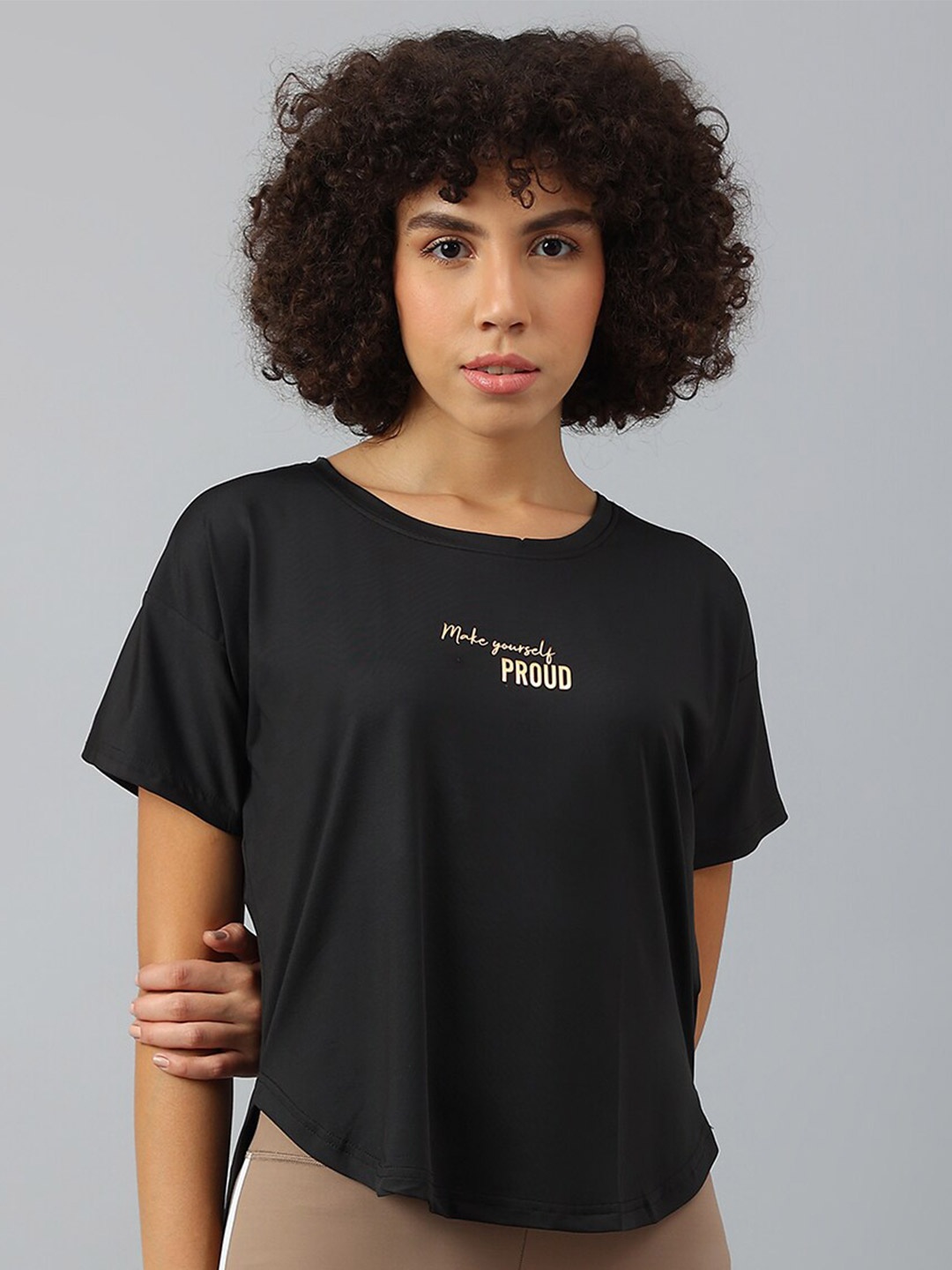 

MKH Women Typography Dri-FIT Sports T-shirt, Black