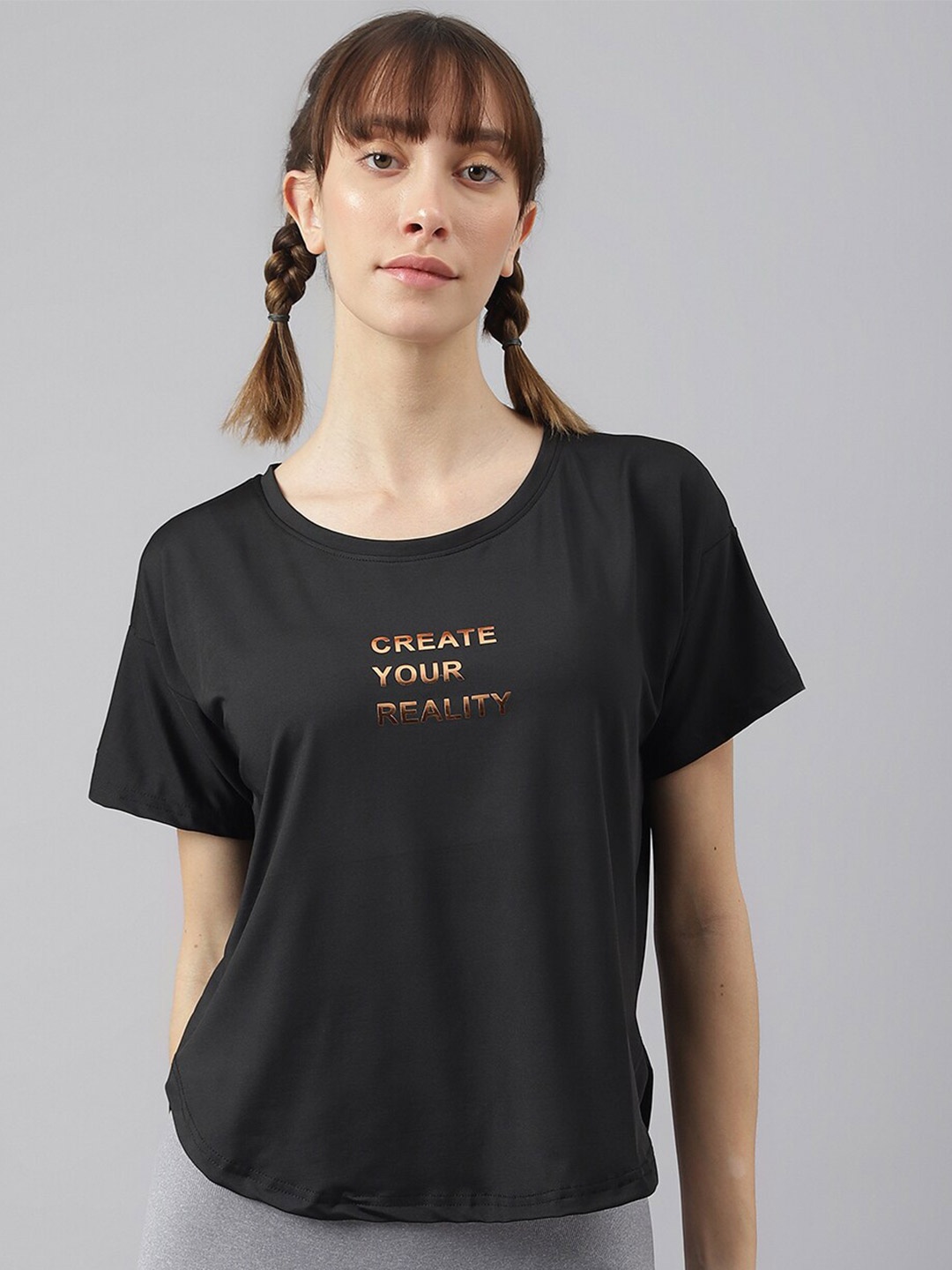 

MKH Typography Drop-Shoulder Sleeves Dri-FIT Sports T-shirt, Black