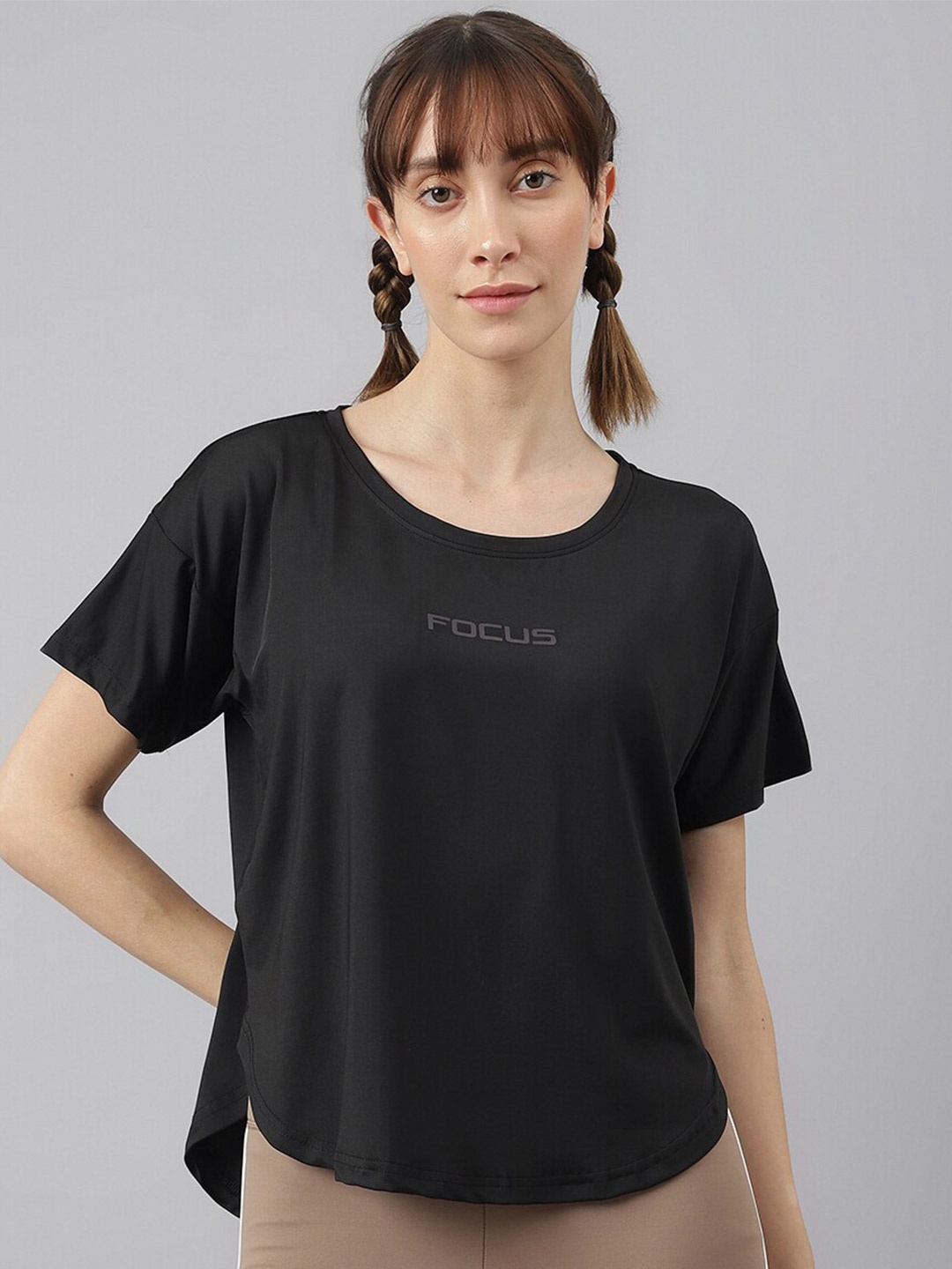

MKH Women Typography Printed Dri-FIT T-shirt, Black