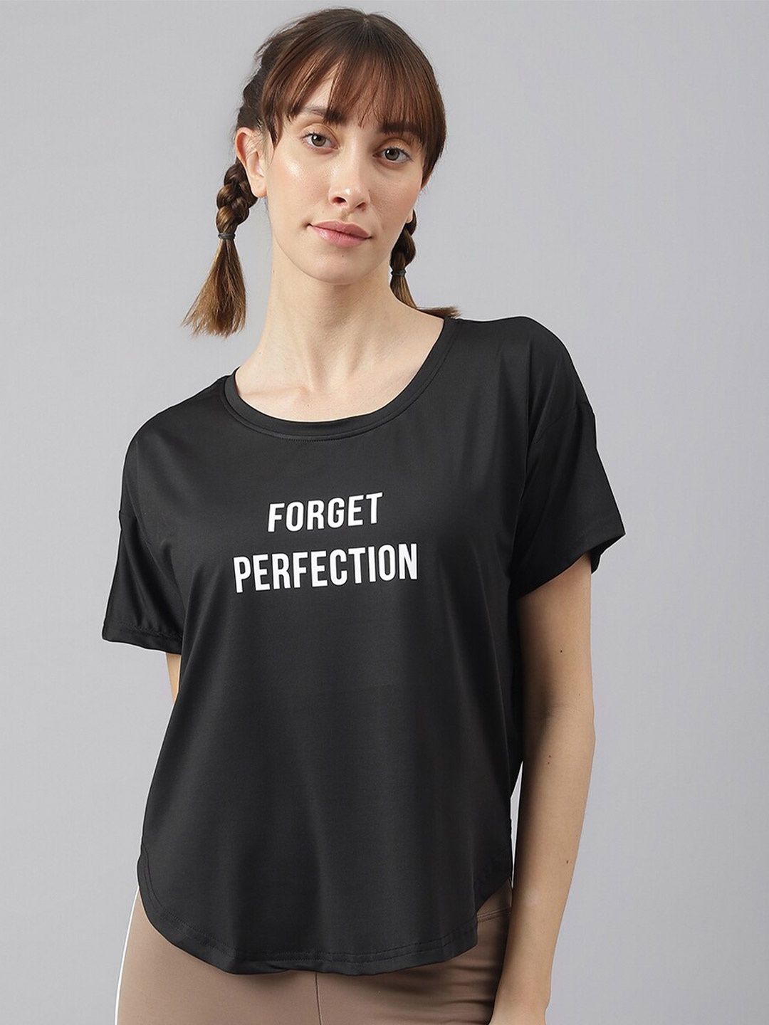 

MKH Women Typography Extended Sleeves Dri-FIT Sports T-shirt, Black