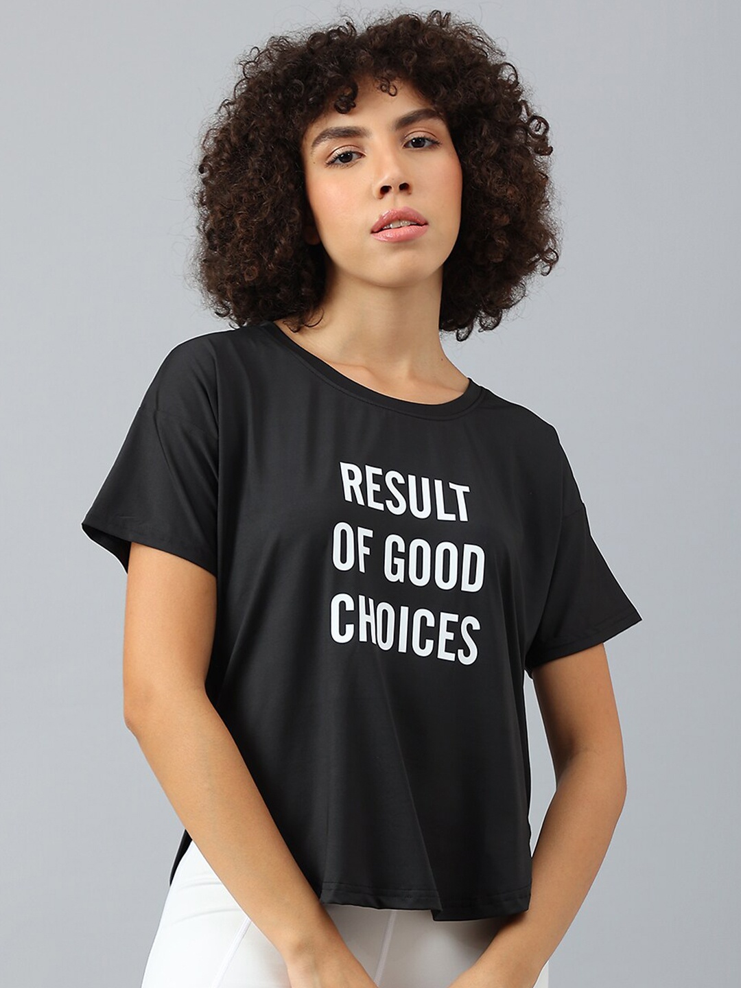 

MKH Women Typography Printed Dri-FIT Sports T-shirt, Black