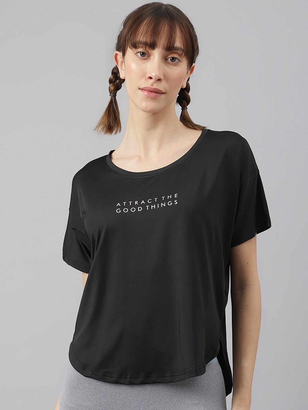 

MKH Women Typography Dri-FIT Sports T-shirt, Black