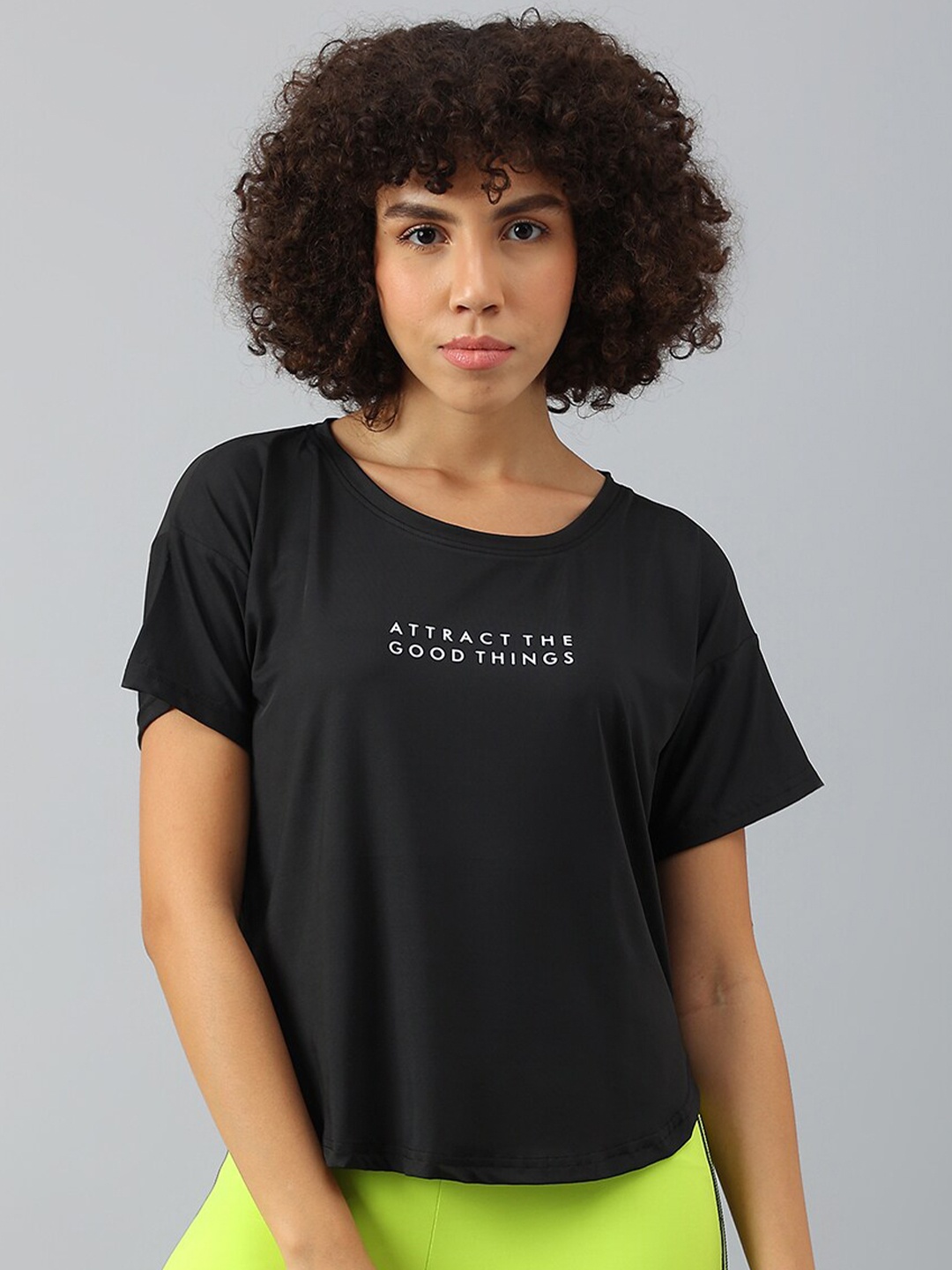 

MKH Women Typography Dri-FIT Sports T-shirt, Black
