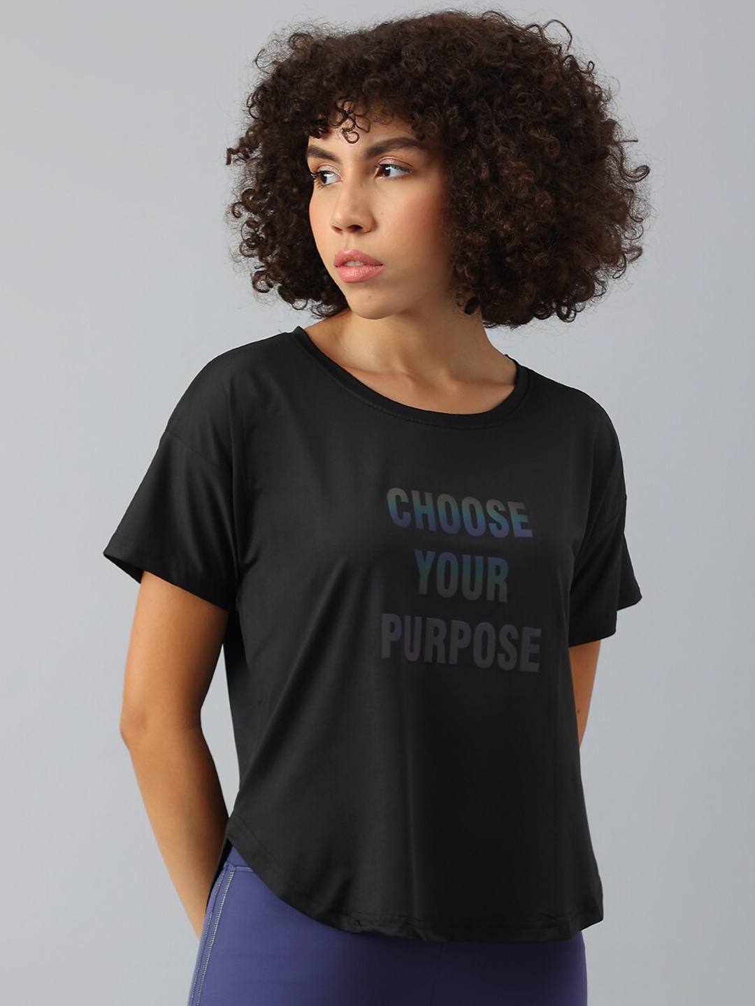 

MKH Women Typography Printed Dri-FIT Sports T-shirt, Black
