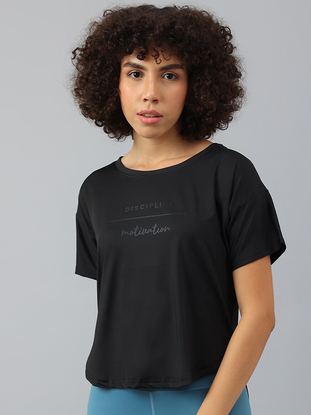 

MKH Women Typography Dri-FIT Sports T-shirt, Black
