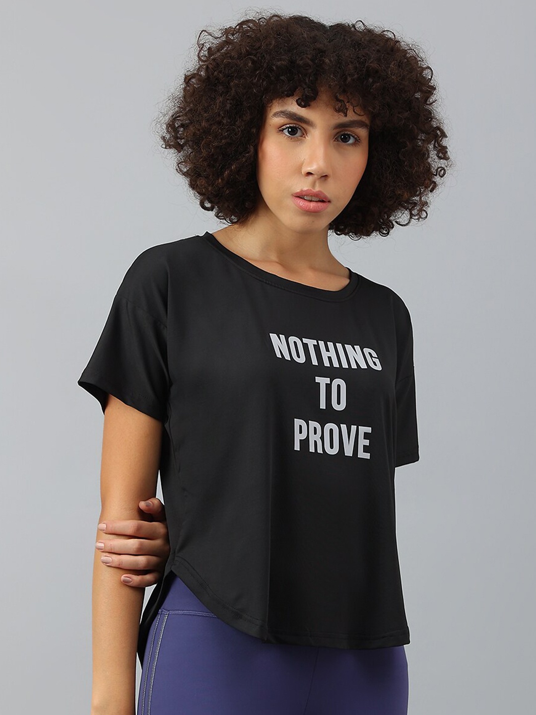 

MKH Women Typography Printed Dri-FIT Sports T-shirt, Black