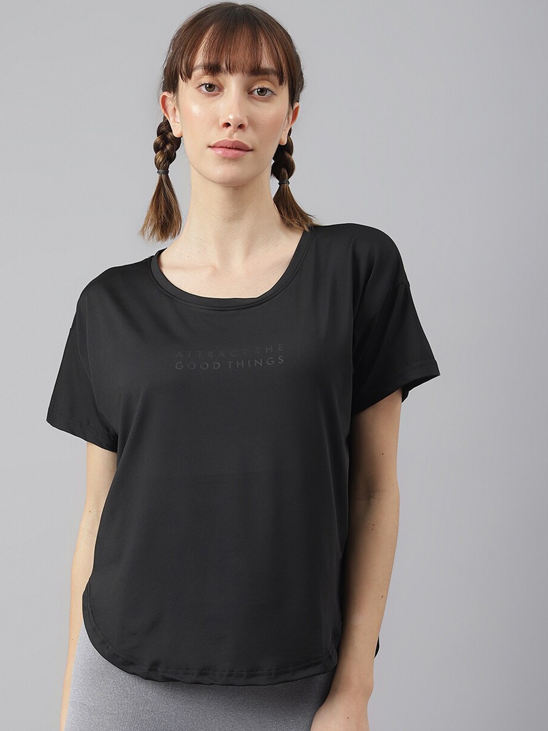

MKH Women Typography Dri-FIT Sports T-shirt, Black
