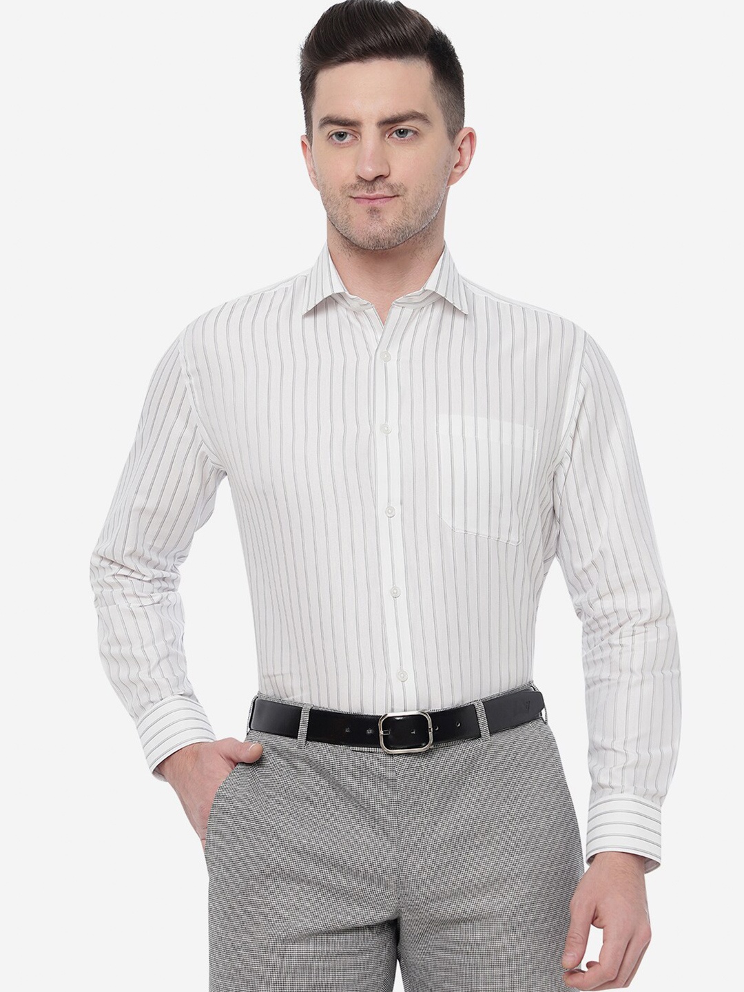 

Greenfibre Men Cotton Striped Formal Shirt, White