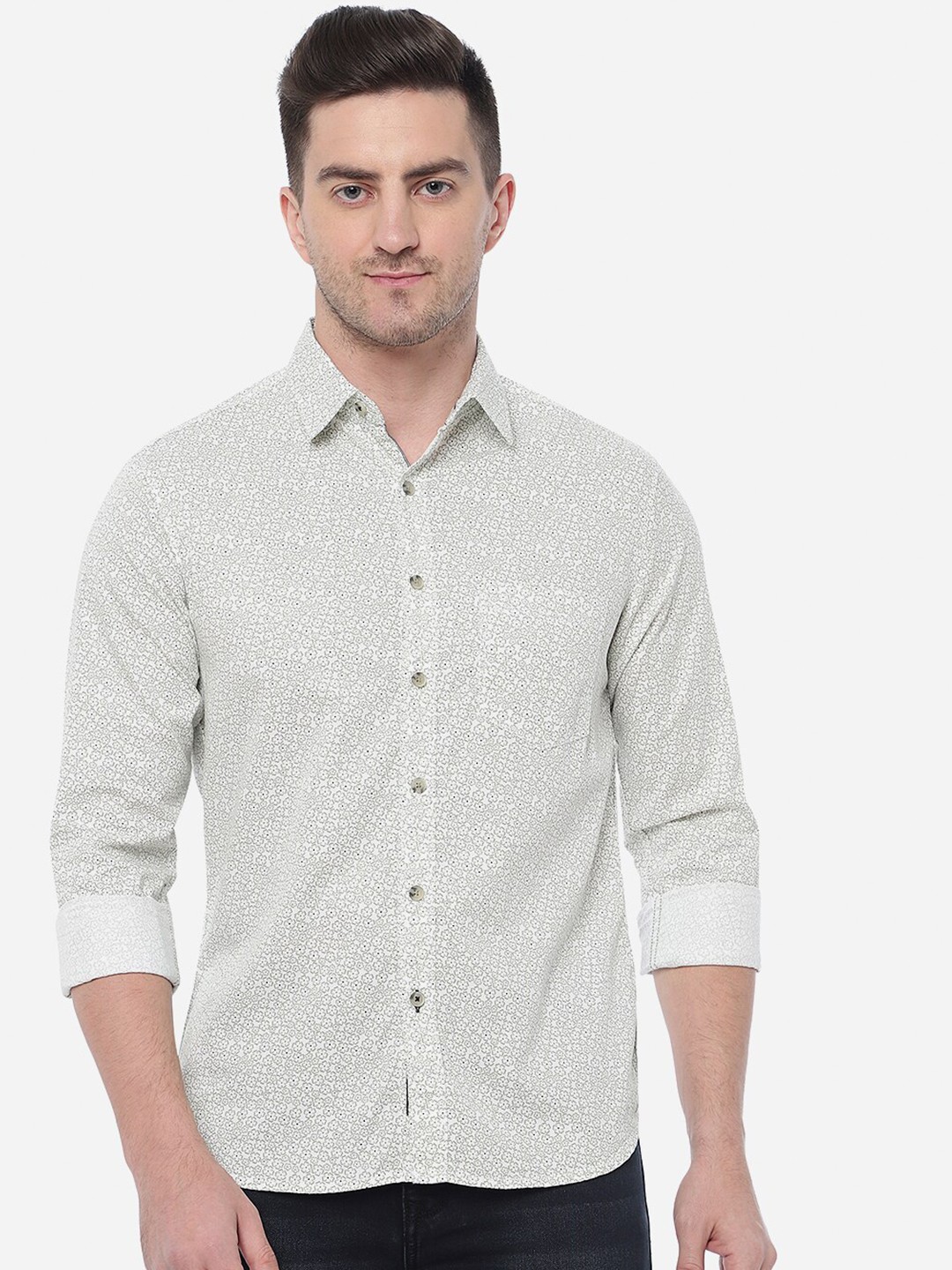 

Greenfibre Cotton Slim Fit Printed Casual Shirt, White