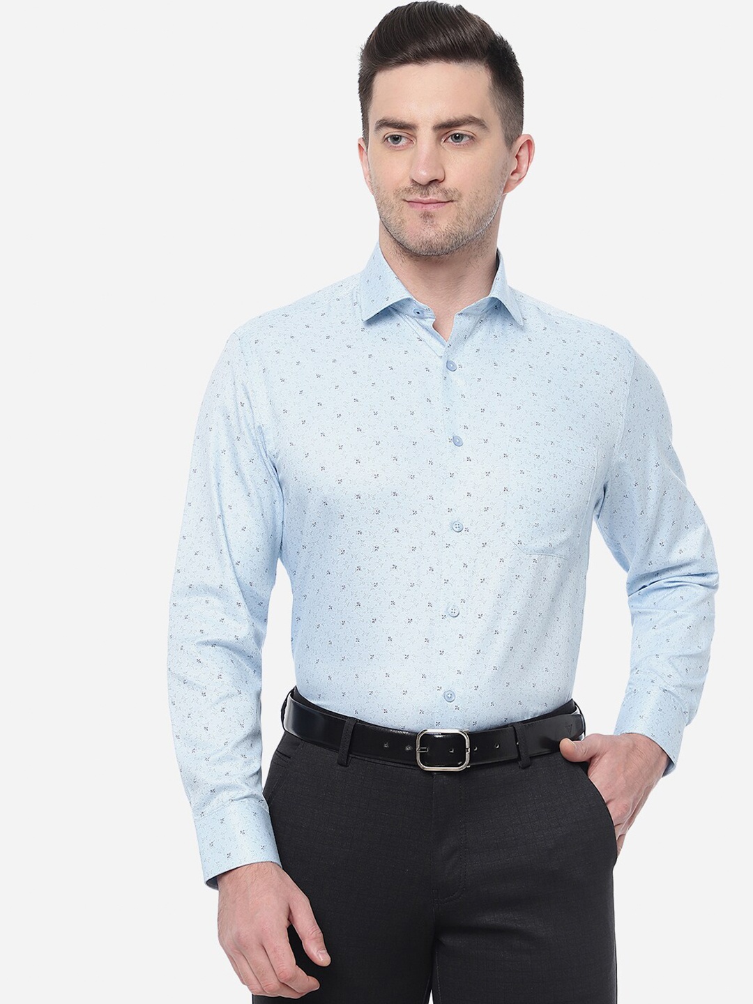 

Greenfibre Men Cotton Printed Formal Shirt, Blue