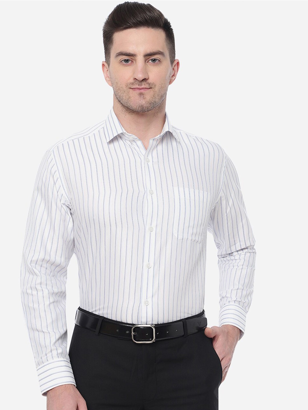 

Greenfibre Men Cotton Striped Formal Shirt, White