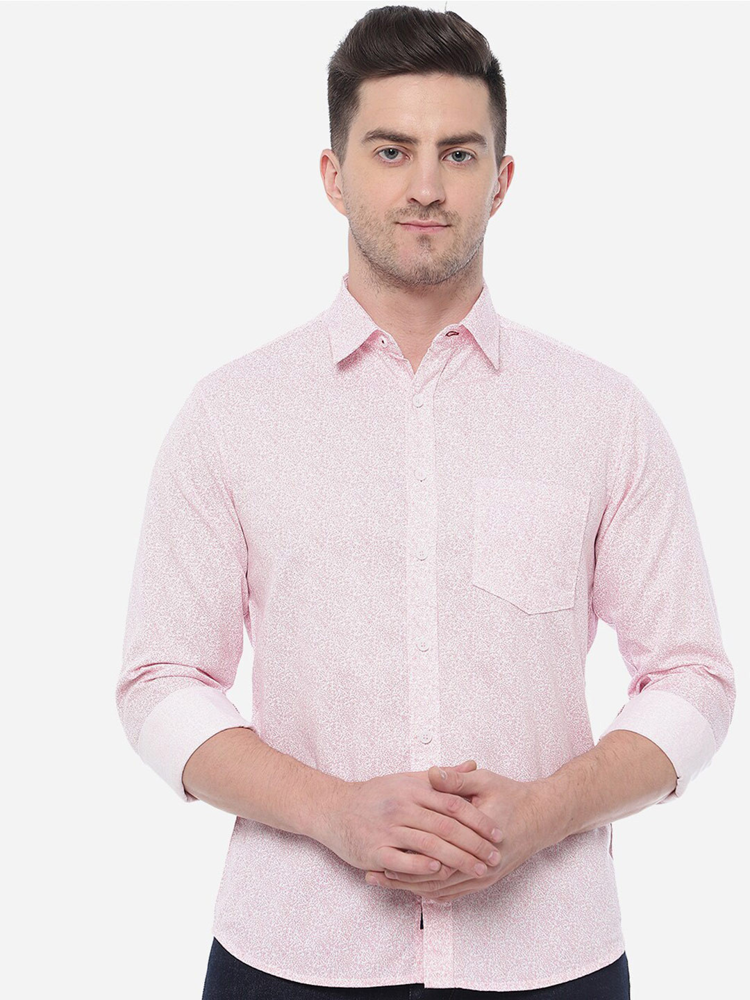 

Greenfibre Men Slim Fit Cotton Printed Casual Shirt, Pink