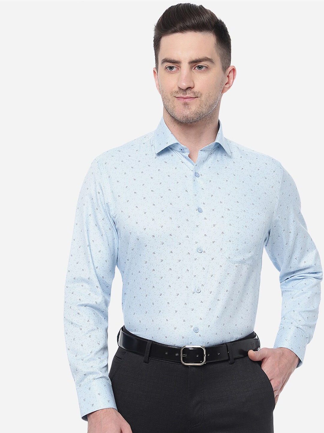 

Greenfibre Men Cotton Printed Formal Shirt, Blue