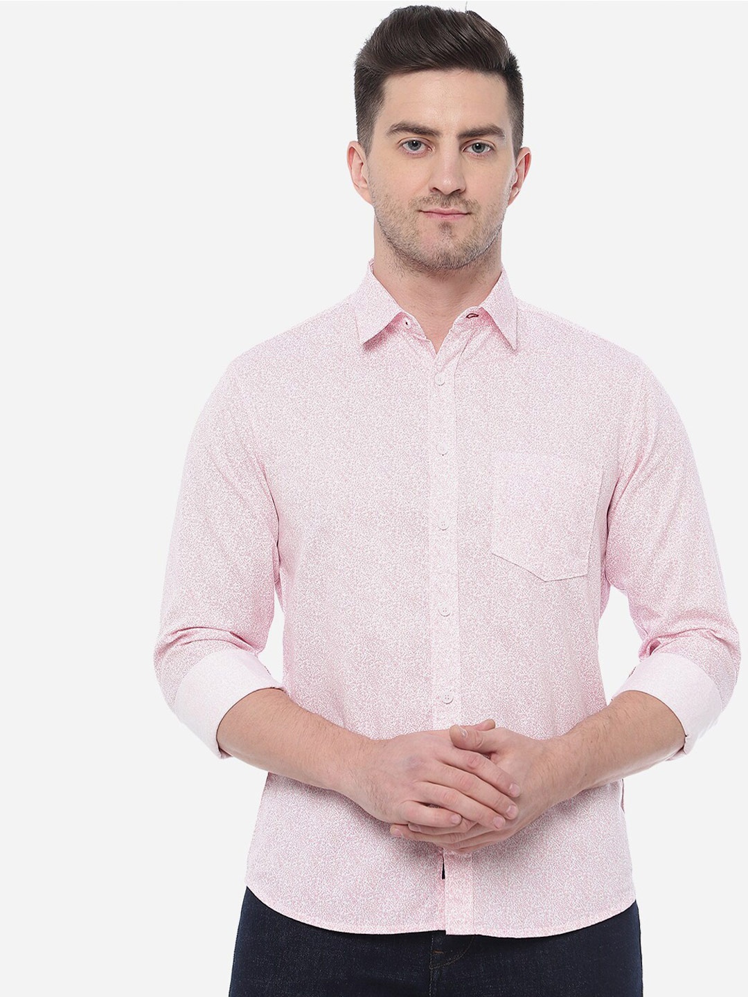 

Greenfibre Men Slim Fit Cotton Printed Casual Shirt, Pink